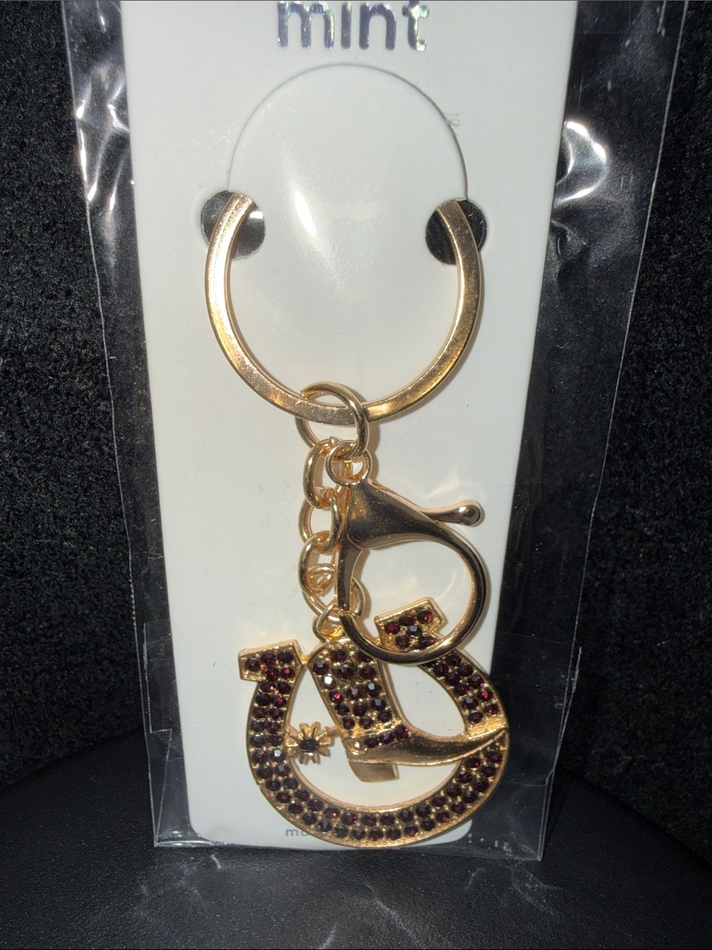 Mint Gold-Tone Key & Card Holder Charm with Garnet Crystal Accents